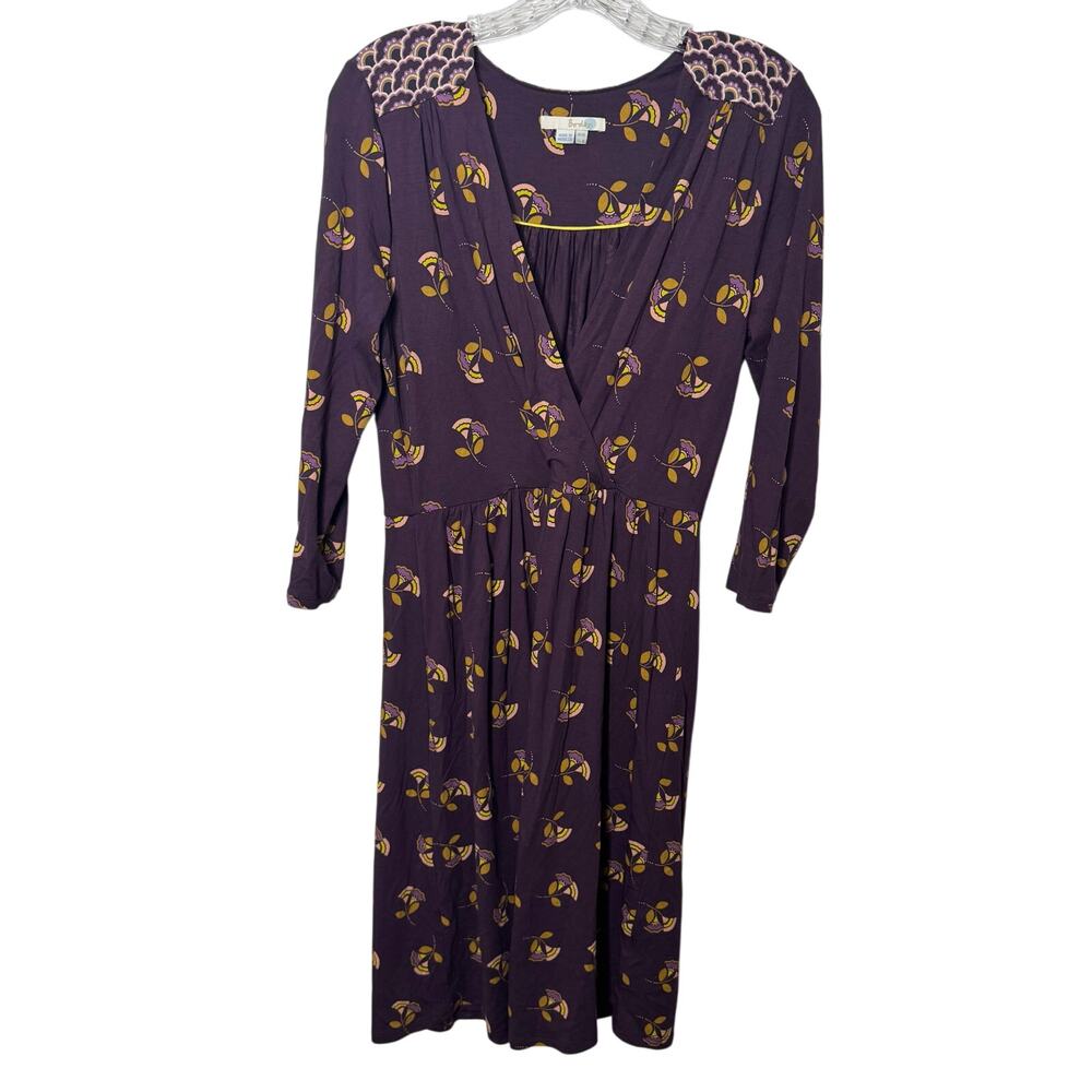 Boden Glenda Faux Wrap Dress Women’s 8 Purple Floral Jersey Knit Casual Comfy